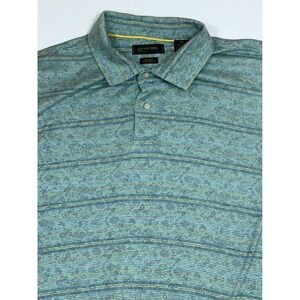 Cotton Reel Mens Large Double Mercerized Blue Stripe Paisley Polo Shirt
